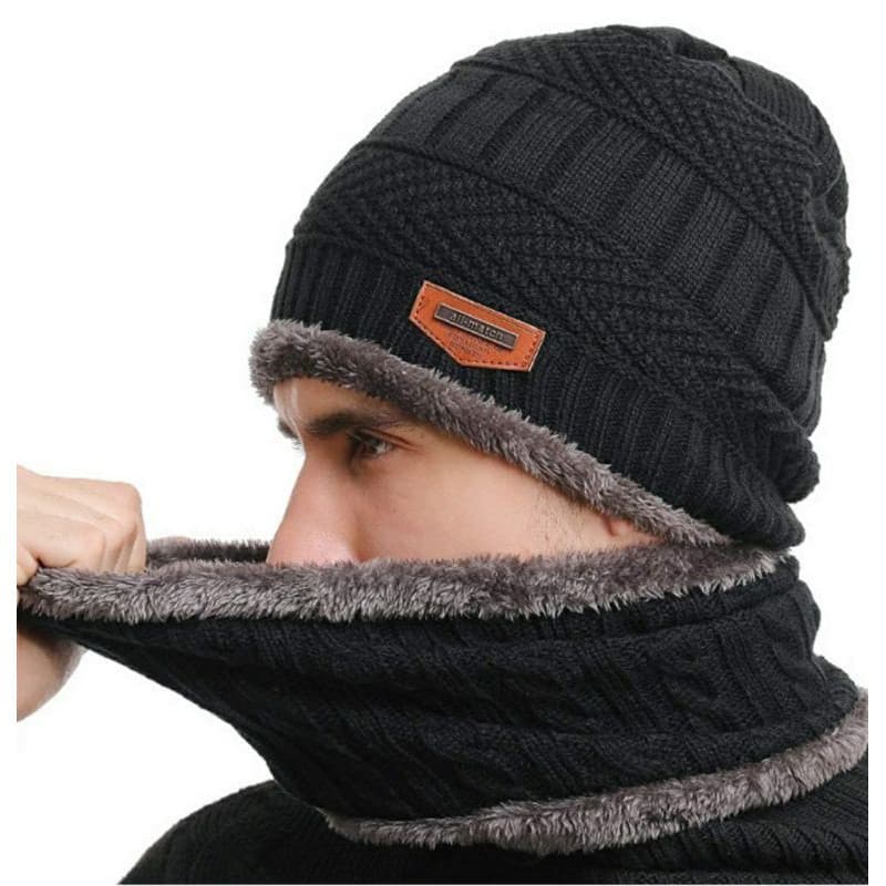kit Térmico Lã 2 peças Touca Aquecedor de Pescoço Sport Adulto gorro cachecol Masculin Feminin Gola termica frio forrado