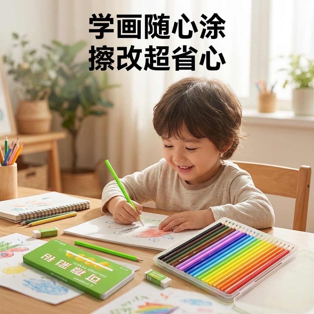 Lápis de cor apagável de bambu verde Lápis de cor Alunos da escola primária Alunos de arte Dedicado Primeira série Jardi