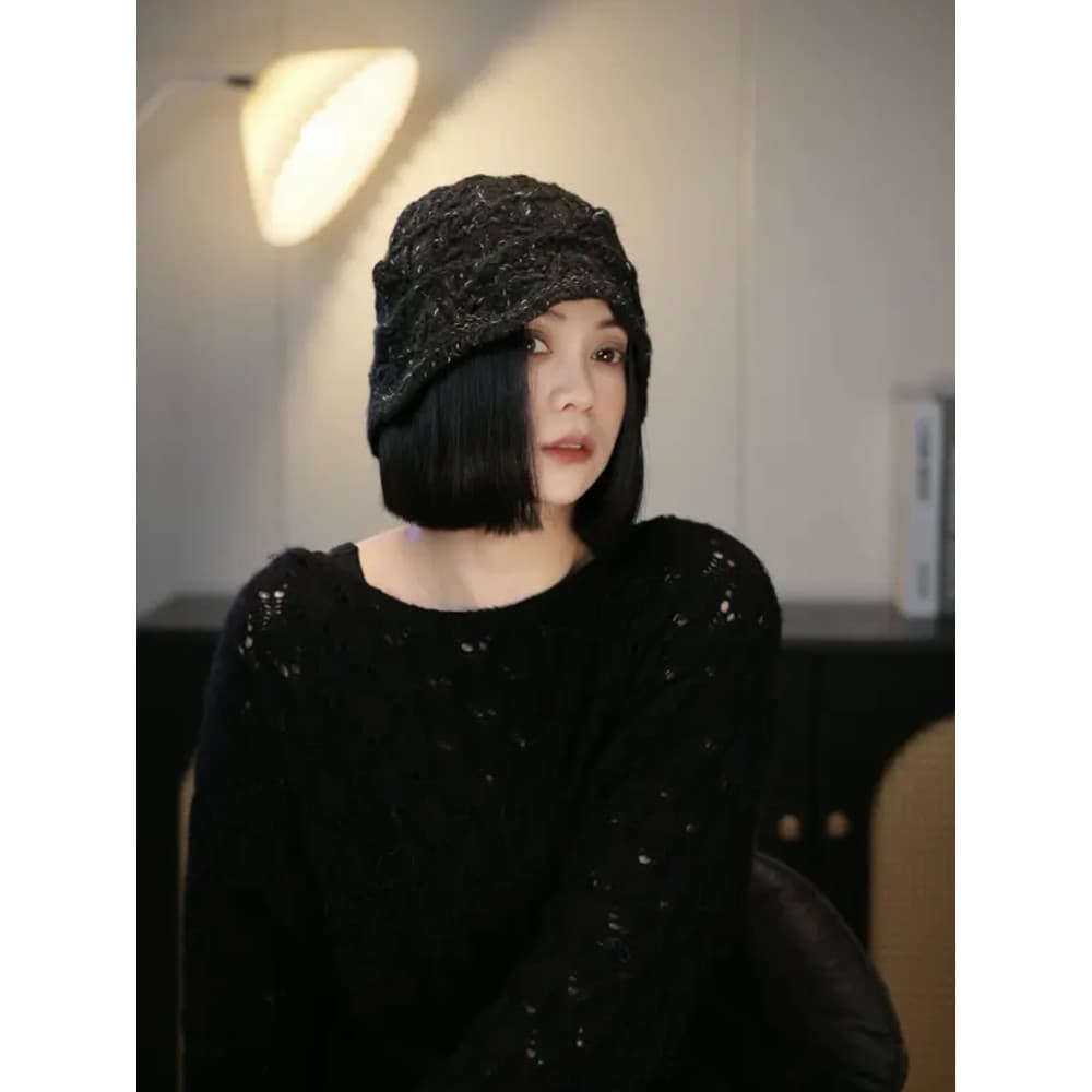 Senhoras estilo japonês oco Baotou malha balde chapéu primavera outono All-Match moda rosto-olhando pequeno chapéu de lã