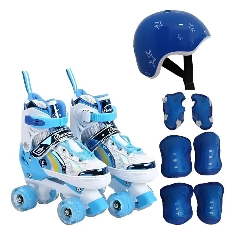 PATINS INFANTIL COM LED COM KIT MASCULINO  - AJUSTÁVEL - DIVERSÃO CRIANÇAS BRINQUEDO