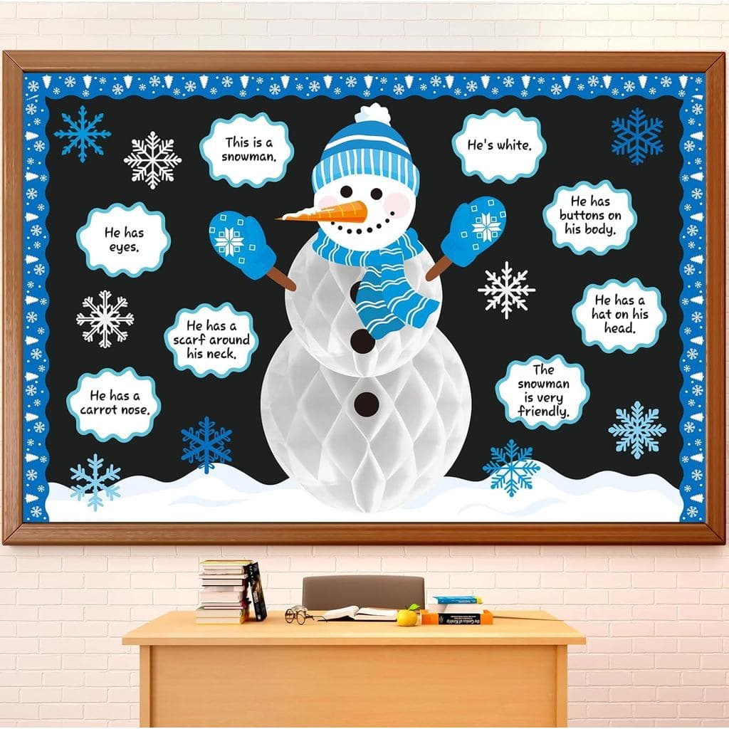 Containlol Winter Snowman Bulletin Board Set Winter Classroom Decorations 3D Snowman Figure Snowflake Speech Bubble Card