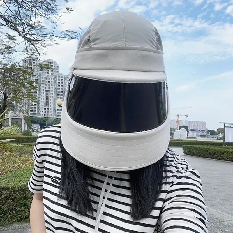 Chapéu protetor solar de aba grande máscara facial integrada período de recuperação de beleza médica respirável Anti-ult