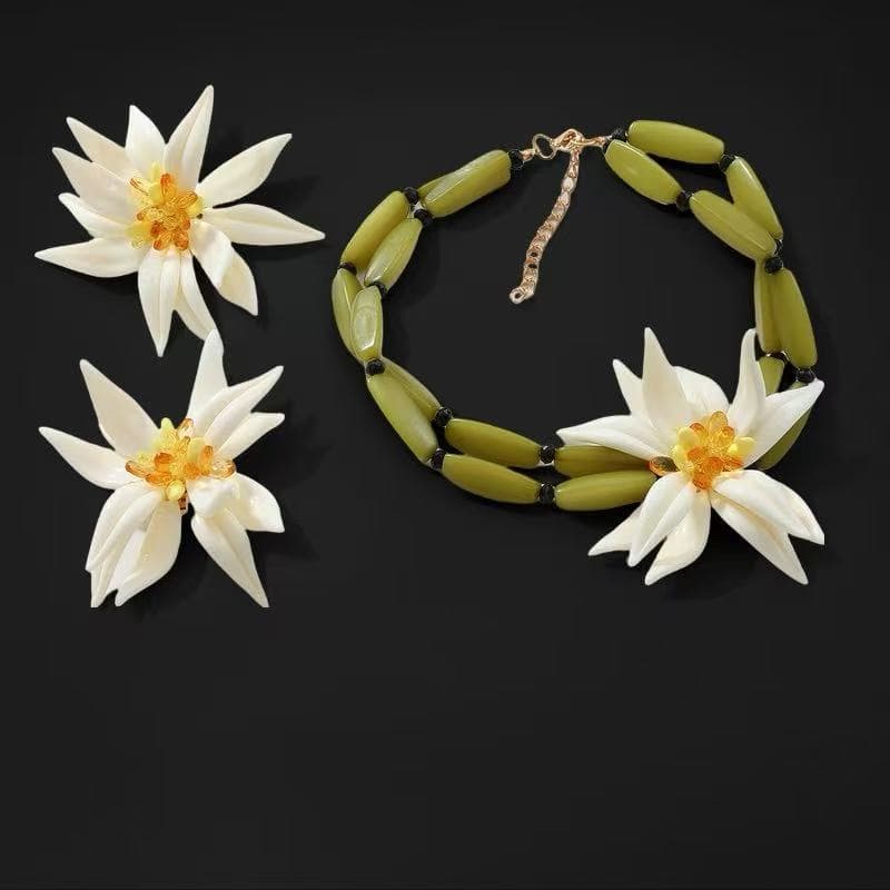 | colar prata | 【bijuterias femininas】 ✩2K estilo de férias fresco tridimensional lírio colar brincos menina quente atmo