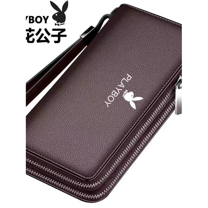 Bolsa masculina com zíper duplo, porta-cartões de grande capacidade, Anti-desmagnetização, dinheiro para celular, duráve