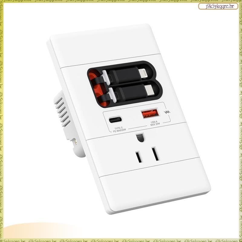 [Lan] Tomada De Parede USB C GaN PD20W Para Cabeceira/Montagem Na Tv/Mesa De Sofá