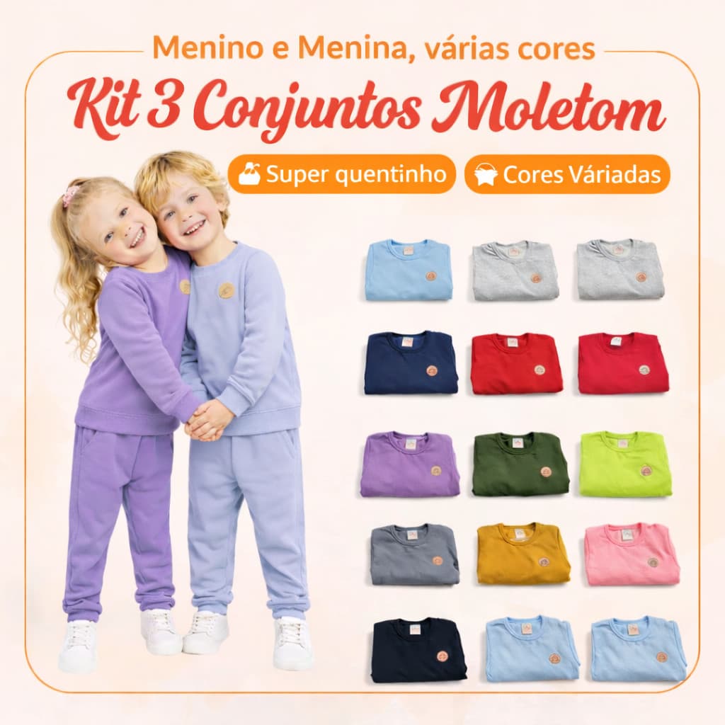 Kit 6 Peças Moletom Inverno Casaco e Calça Menino Menina Várias Cores Infantil Conjunto 1 a 10 anos