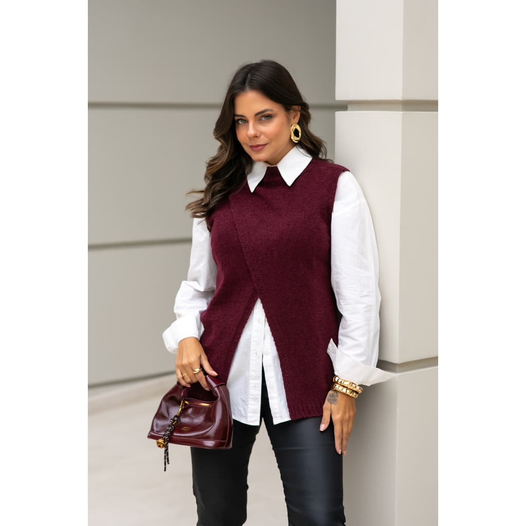 Colete fio mousse Tricot Outono Inverno blusa feminina elegante Assimétrico