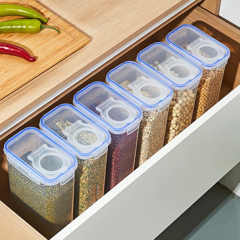 Frasco selado de plástico para armazenamento de alimentos, armazenamento de grãos inteiros, farinha de arroz, lanches de