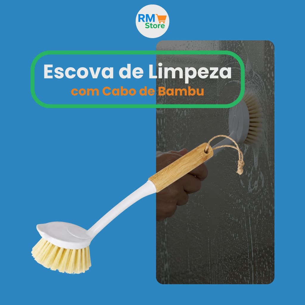 Escova de Cozinha Japonesa com Cabo de Bambu – Limpeza Prática para Pia e Banheiro!