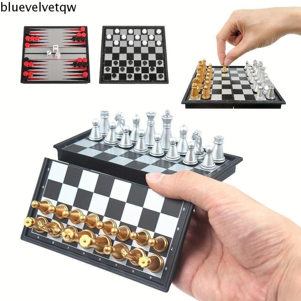 BLUEVELVETQW Mini Conjunto De Xadrez , Dourado E Prateado Com Design Dobrado , Jogos De Mesa De Viagem