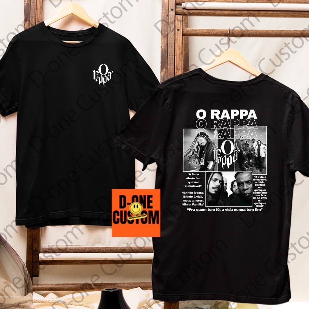 Camisa Camiseta O Rappa Frases Rap Brasileiro Unissex Algodão Montagem Fotos Preto e Branco Marcelo