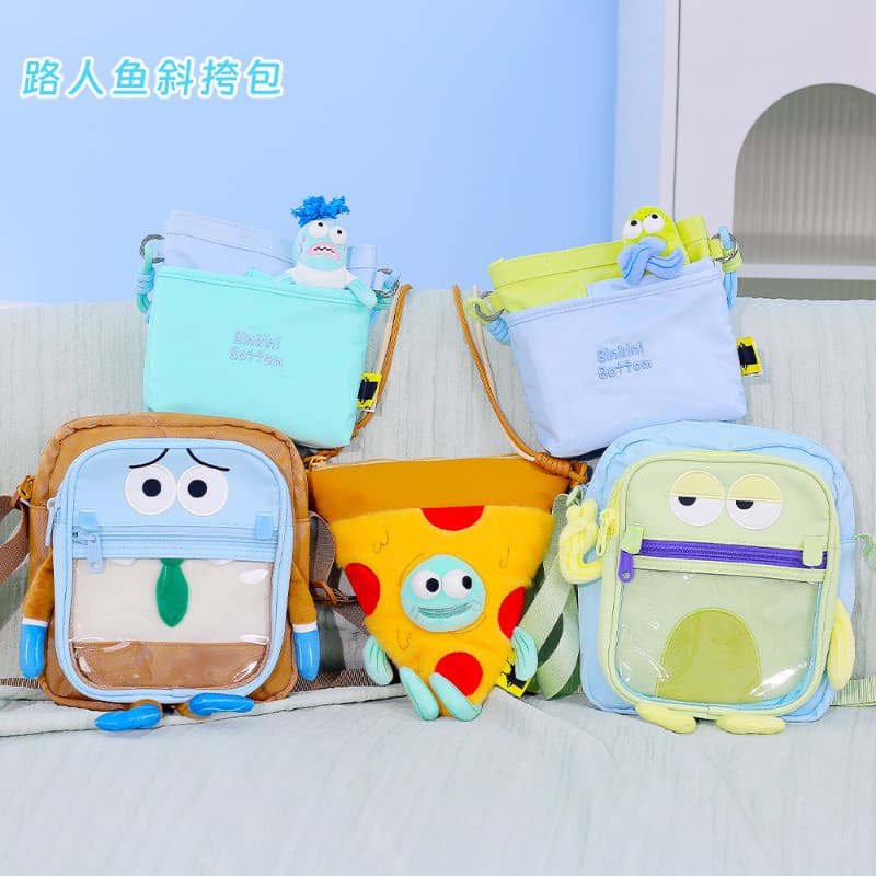 Bolsa Transversal Autêntica Potdemiel Bob Esponja Calça Quadrada com Estampa de Peixe, Bolsa de Ombro com Design de Peix