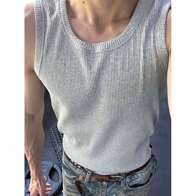 Cinza puro algodão colete masculino Fitness esportes apertado estiramento sem mangas camiseta respirável moldar cintura
