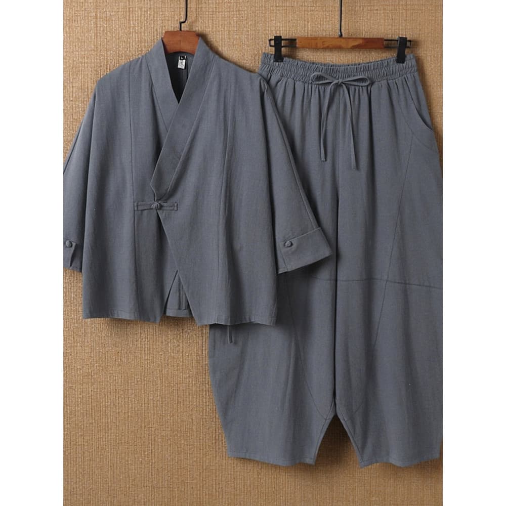 Estilo chinês algodão linho terno masculino Tang terno novo estilo chinês Hanfu jaqueta perna larga tornozelo-perna torn