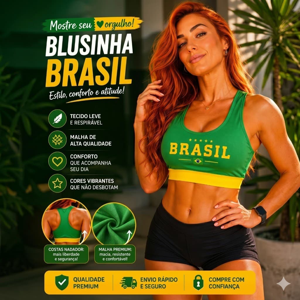 Top Brasil Feminino Suplex Nadador Cropped Academia Fitness Treino Copa Mundo 2026 Moda Gym