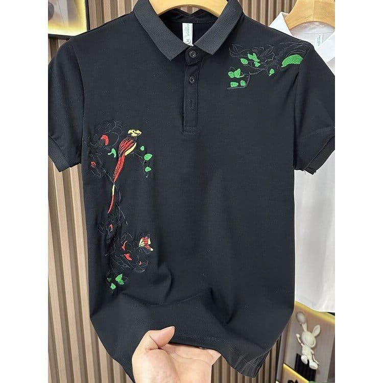 Verão novo estilo bordado camisa POLO masculina lapela solta de manga curta Paul camisa Plus Size camiseta masculina top