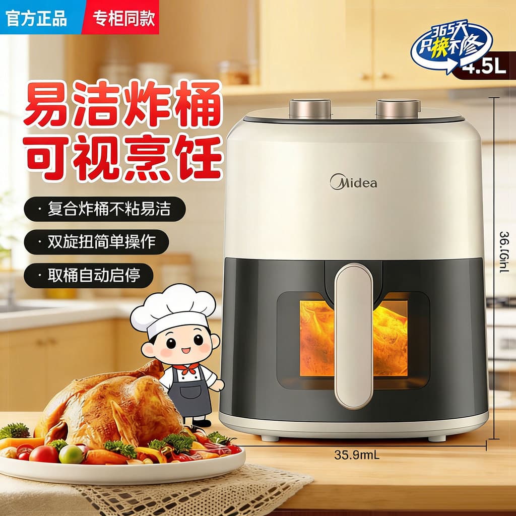 Linda fritadeira de ar doméstica Flip-Free máquina de cozinhar janela HD Multi-função máquina de batatas fritas grande c