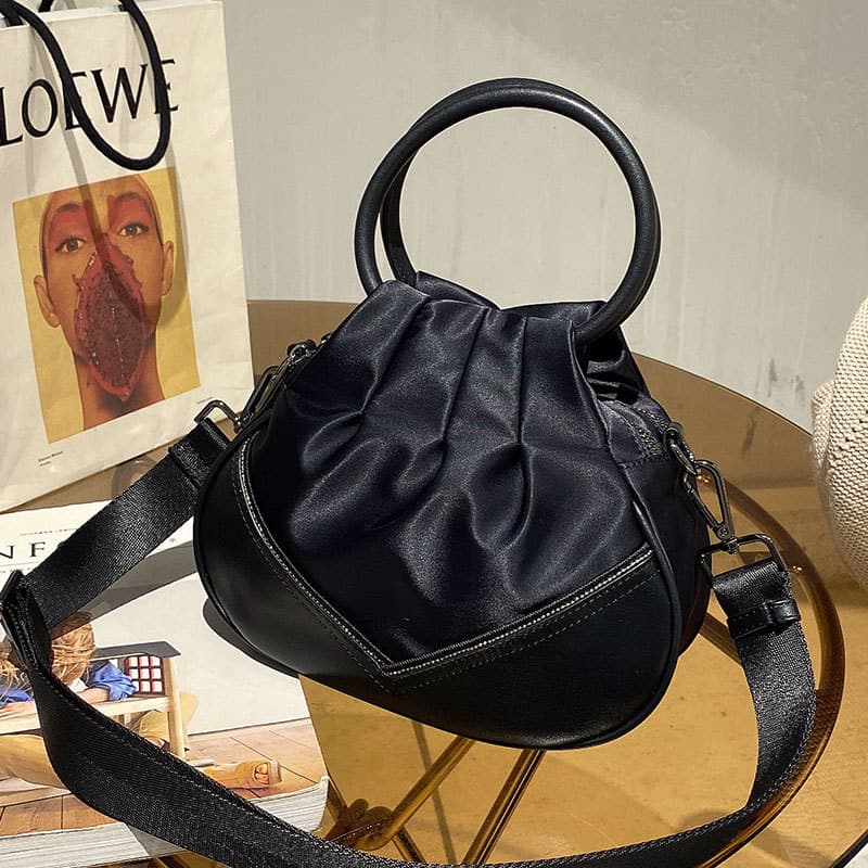 Nicho Design em forma de concha saco Oxford pano com couro genuíno bolsa de ombro elegante All-Match único saco do mensa