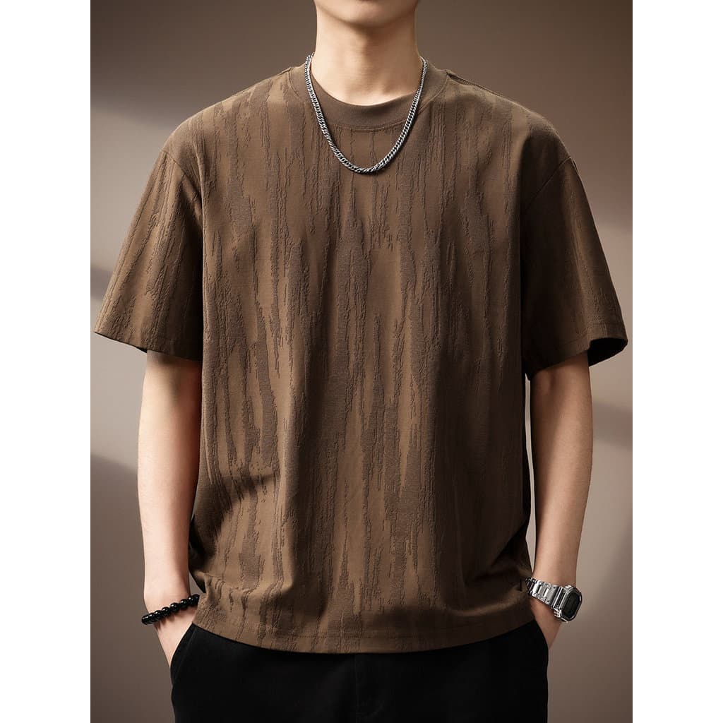 Americano Retro texturizado de manga curta camiseta masculina verão novo estilo Street Wear solto All-Match em torno do