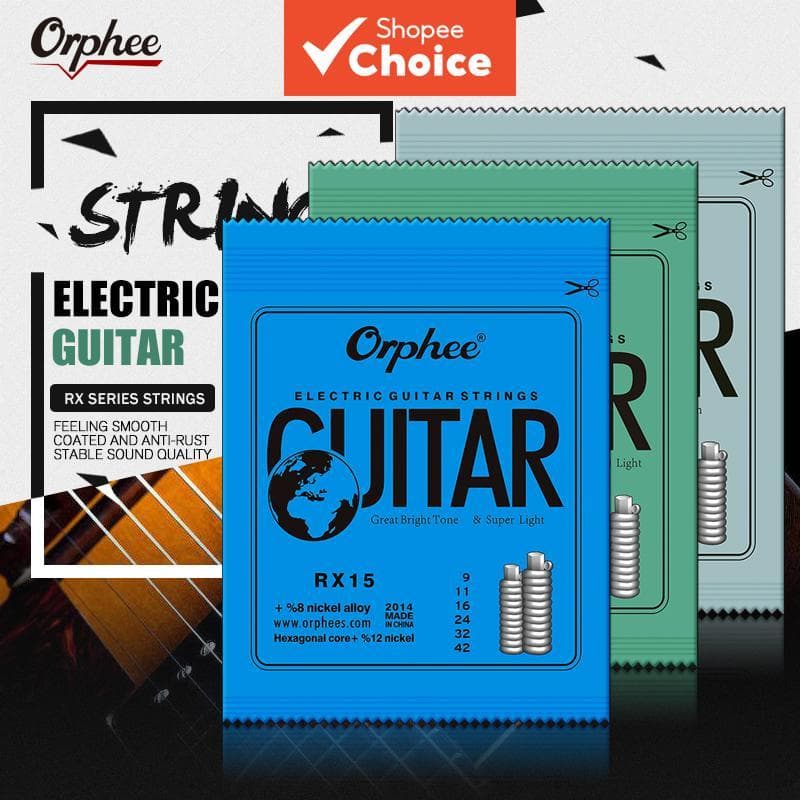 Cordas de Violão Elétrico Orphee, Média, Aço Carbono, Núcleo Hexagonal, Enrolamento de Liga Austenítica
