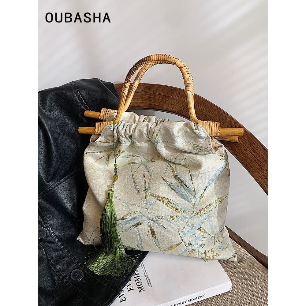 Estilo chinês folha de bambu Jacquard Hanfu novo estilo chinês saco feminino 2026 novo estilo antigo alça saco Cheongsam