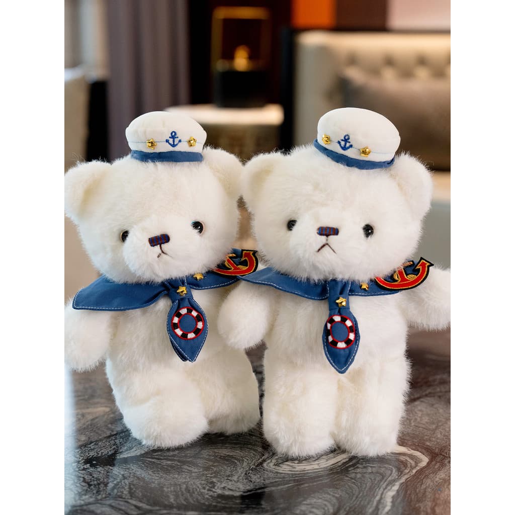 Bonito marinho pequeno urso branco boneca brinquedo de pelúcia pequeno urso boneca urso de pelúcia travesseiro menina pr