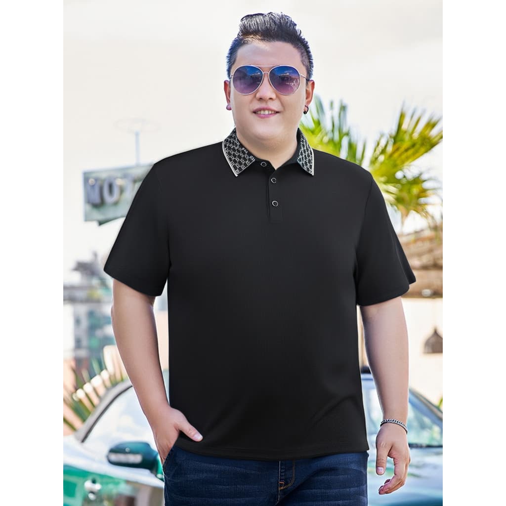 2025 novo estilo plus Size camisa polo masculina de manga curta seda gelo estilo fino mais gordura mais gordura verão la