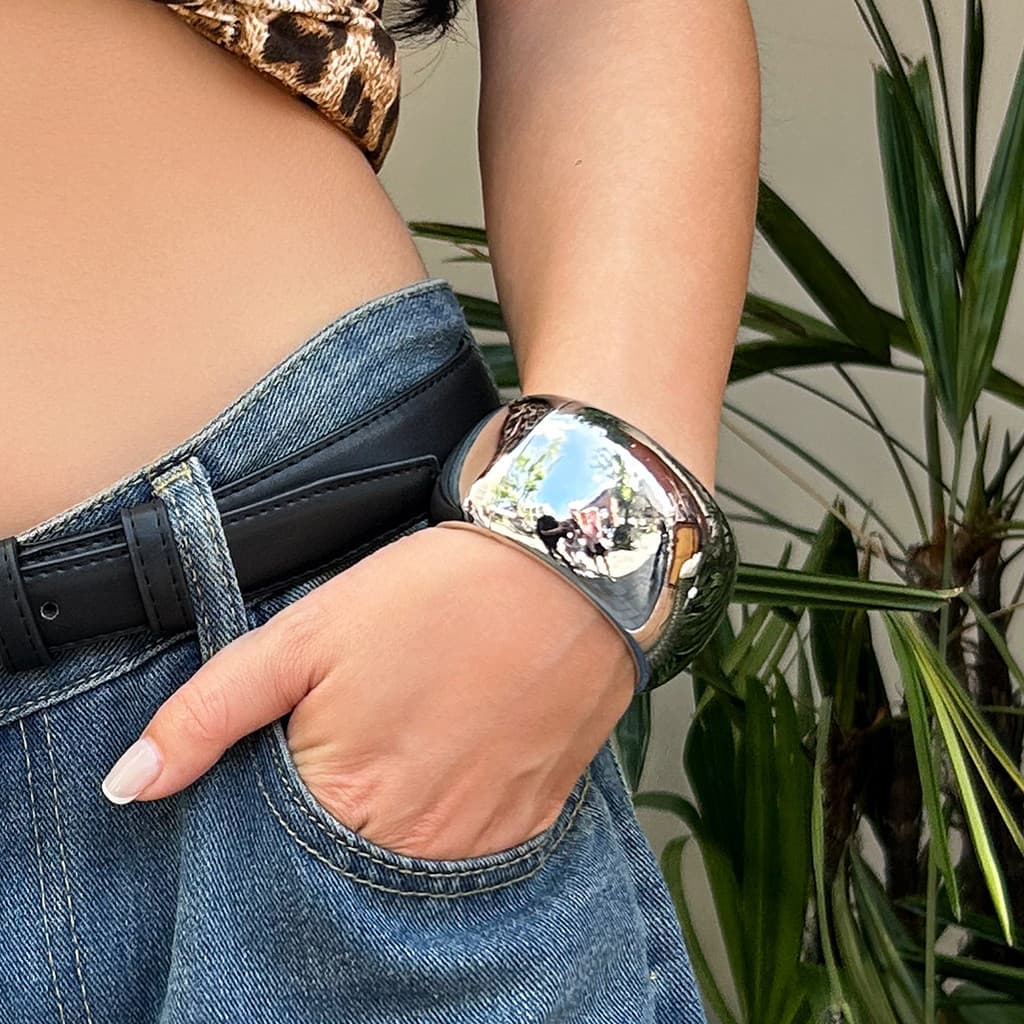 Moda metálica Oval primavera pulseira All-Match superfície curva personalidade
