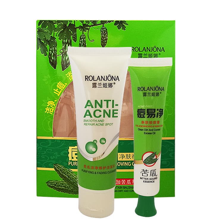 Lu Lanjina Acne Conjunto fácil de limpar, limpador reparador e redutor de acne + creme para remoção de acne