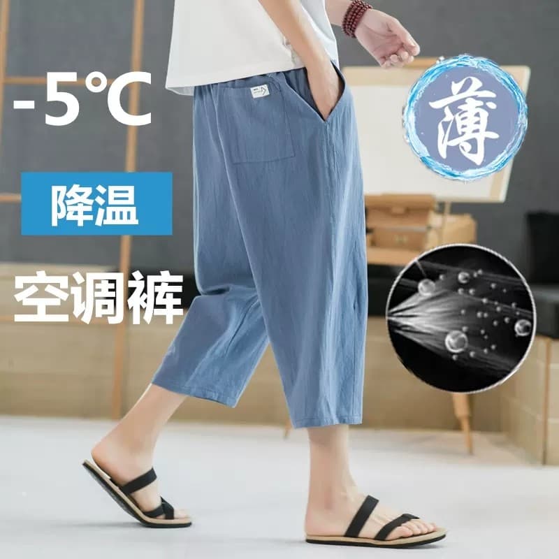 Calças cortadas de linho dos homens verão Shorts finos estilo chinês calças casuais soltas na moda tamanho grande algodã