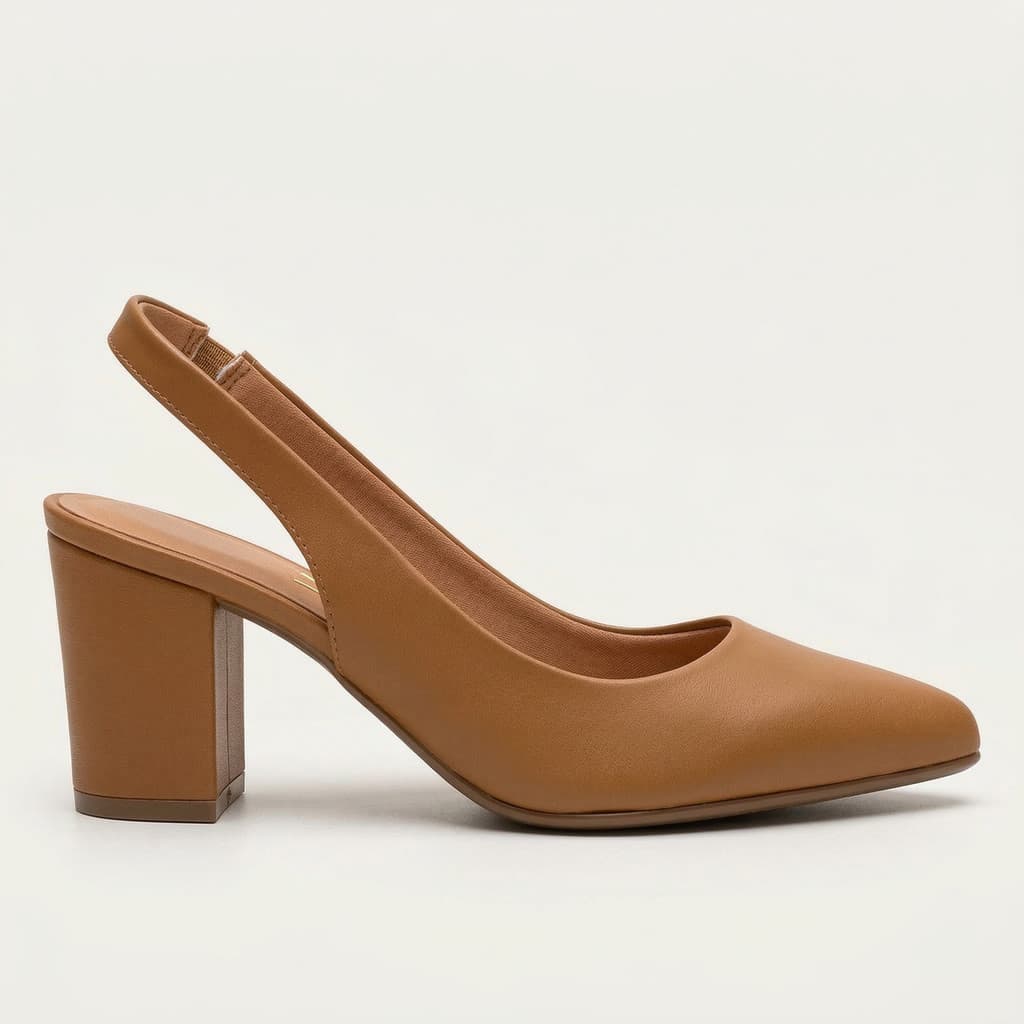 Scarpin Slingback Vizzano Salto Bloco Caramelo
