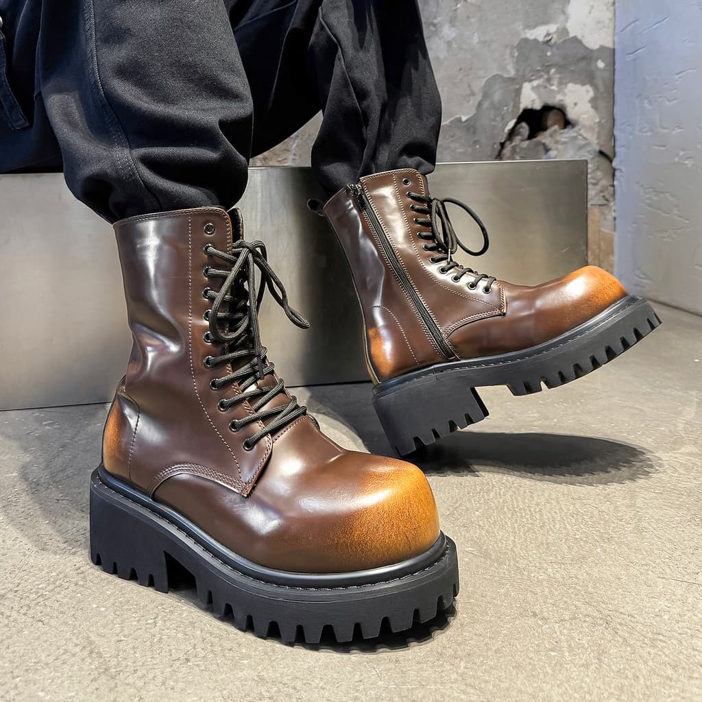 Botas Martin masculinas marrons de sola grossa botas de motocicleta britânicas 10cm invisível aumento interno Chelsea bo