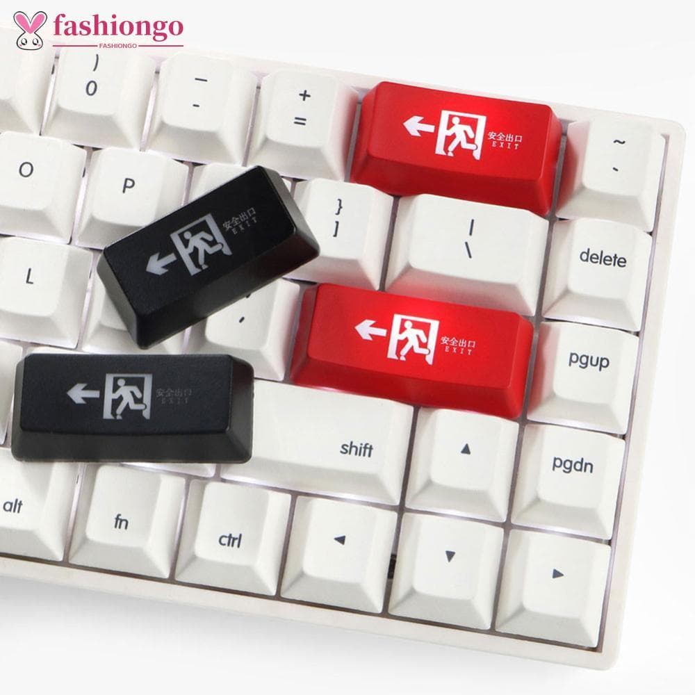 FASHIONGO ABS Oem Altura Enter Backspace Keycaps Vermelho Preto Sinal De Saída De Segurança Substituição Teclado Mecânic