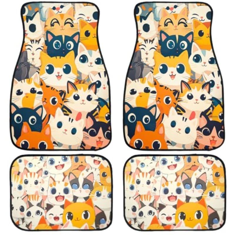 Conjunto de tapete de carro para gato, conjunto de 4 peças, tapete de Anime Kawaii colorido de desenho animado fofo, tap