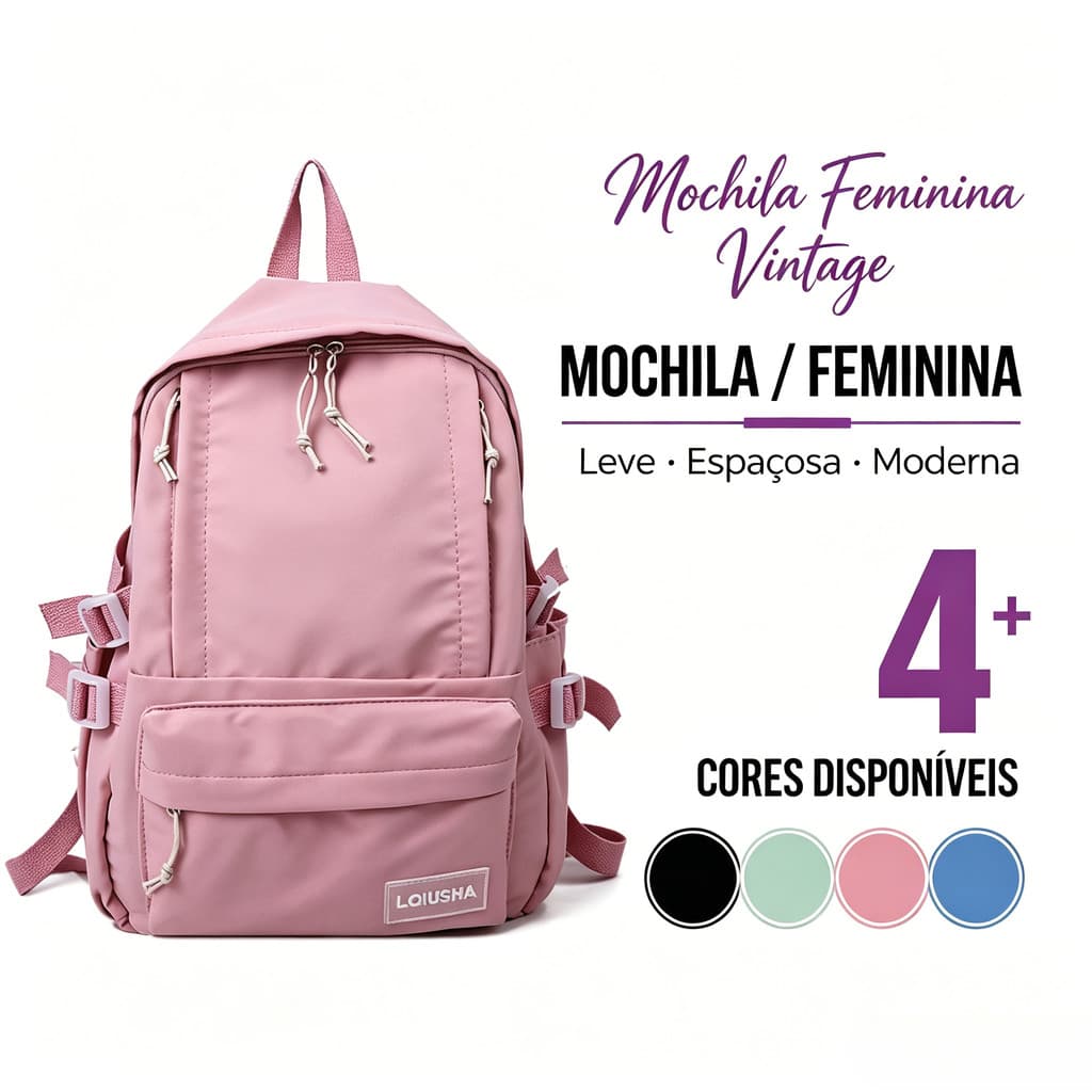Mochila leve de nylon,  mochila universitária feminina, mochila casual de grande capacidade