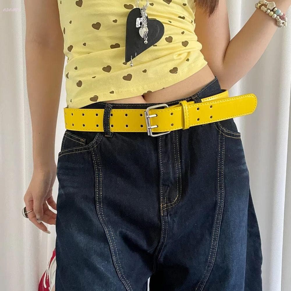 Cinto Feminino ADAMES , Largo Versátil Y2k Jeans Amarelo De Couro Com Peito Duplo