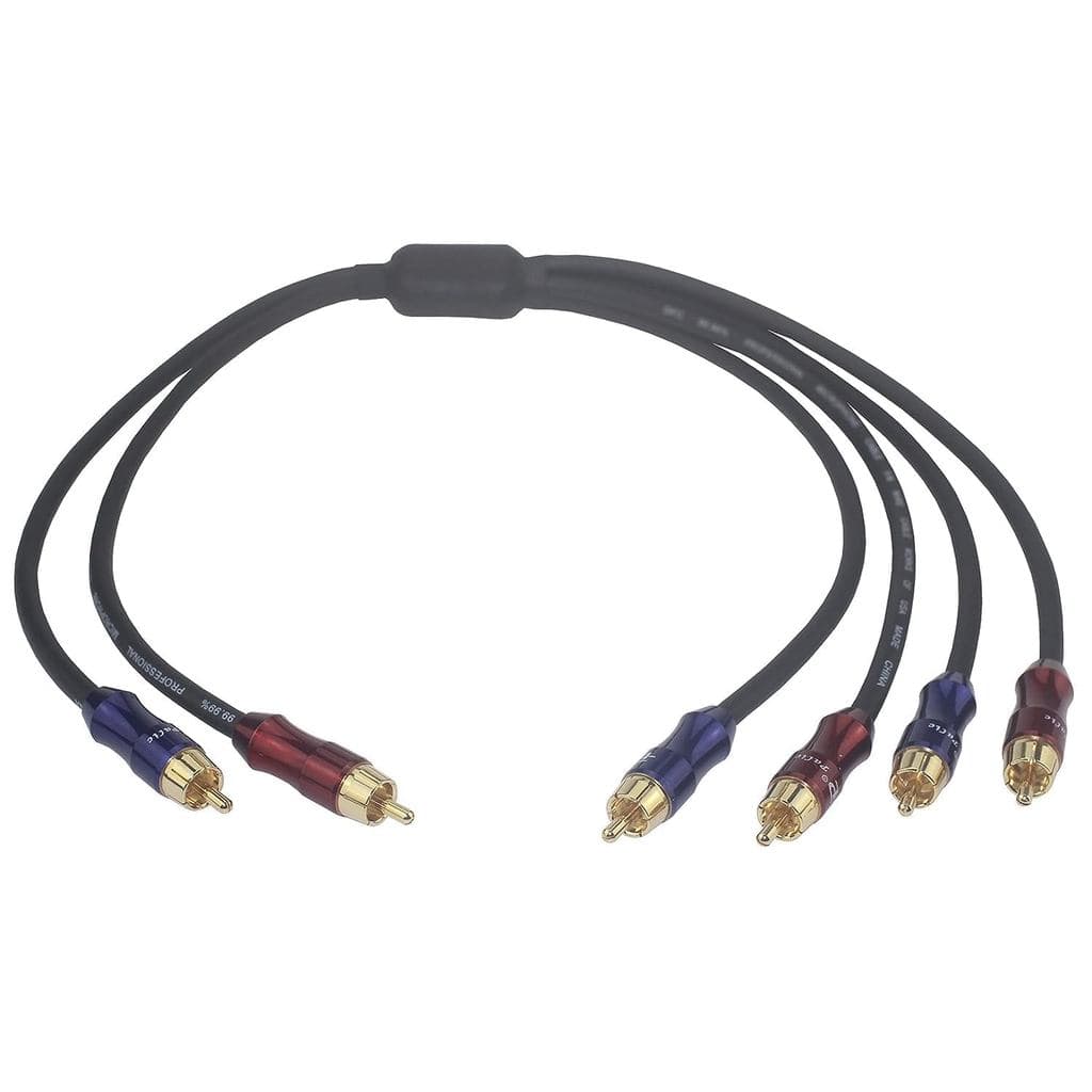 Divisor de Áudio Estéreo RCA - Conector Macho para Duplo RCA, 1 Entrada 2 Saídas, Banhado a Ouro, Cabo de Cobre Puro 4N