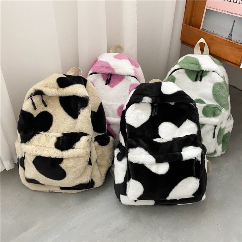 Mochila feminina de pelúcia adequada para estudantes universitárias, multifuncional, única e elegante.
