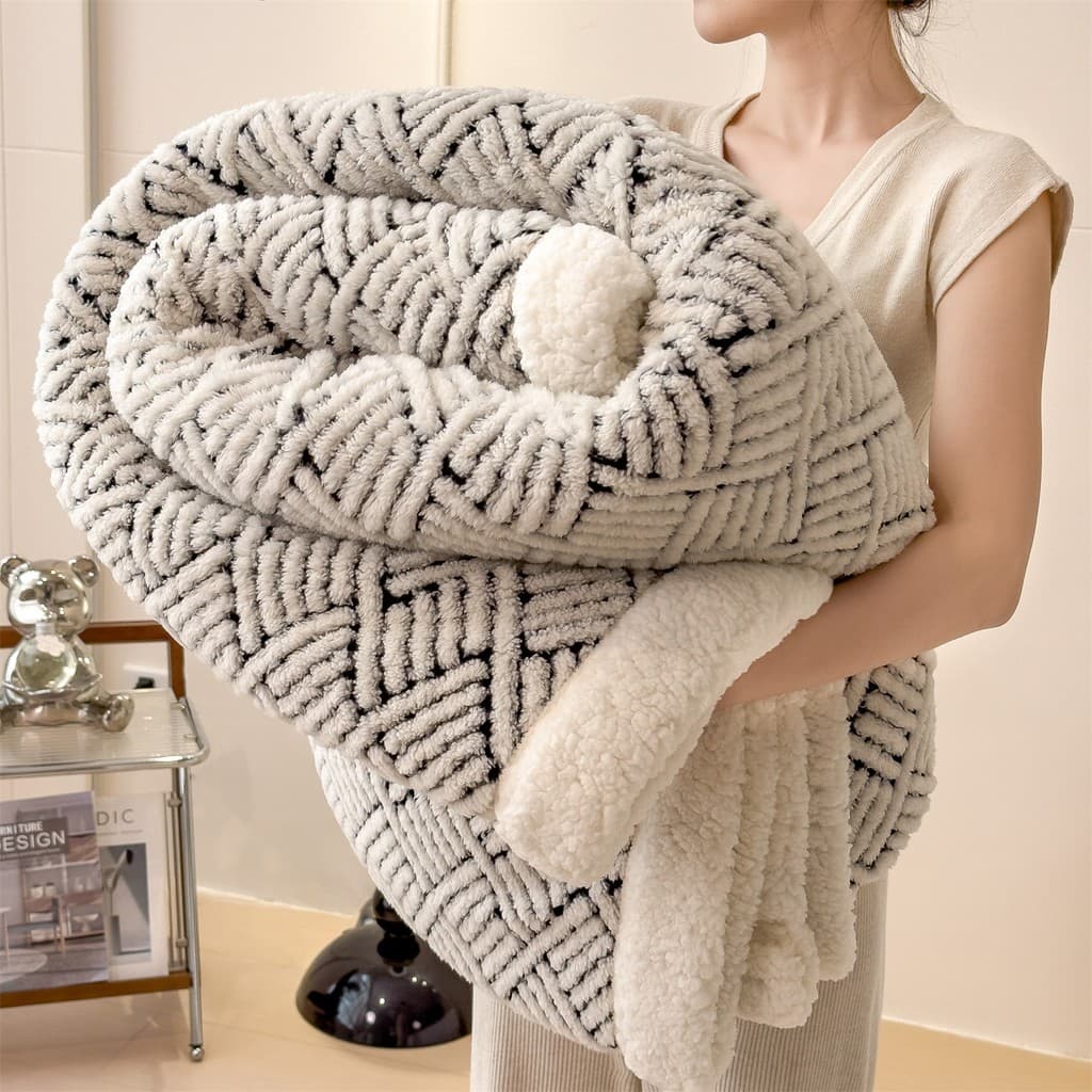 W inverno engrossado dupla face quente velo catiônico Jacquard cobertor escritório Nap cobertor sofá capa cobertor corde