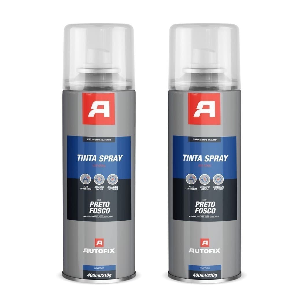 Kit 2 Tinta Spray de pintura Uso Geral 400ml - Autofix 400ml / 210g - Preto Fosco Excelente Qualidade