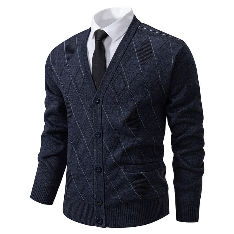 Novo simples All-Match diamante verificação com decote em V malha Cardigan camisola masculina estilo Preppy Real Wear ja