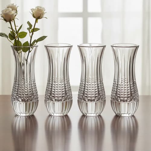 Kit 4 Vasos De Cristal Decorativo 15cm Flores Solitário Transparente Lisa