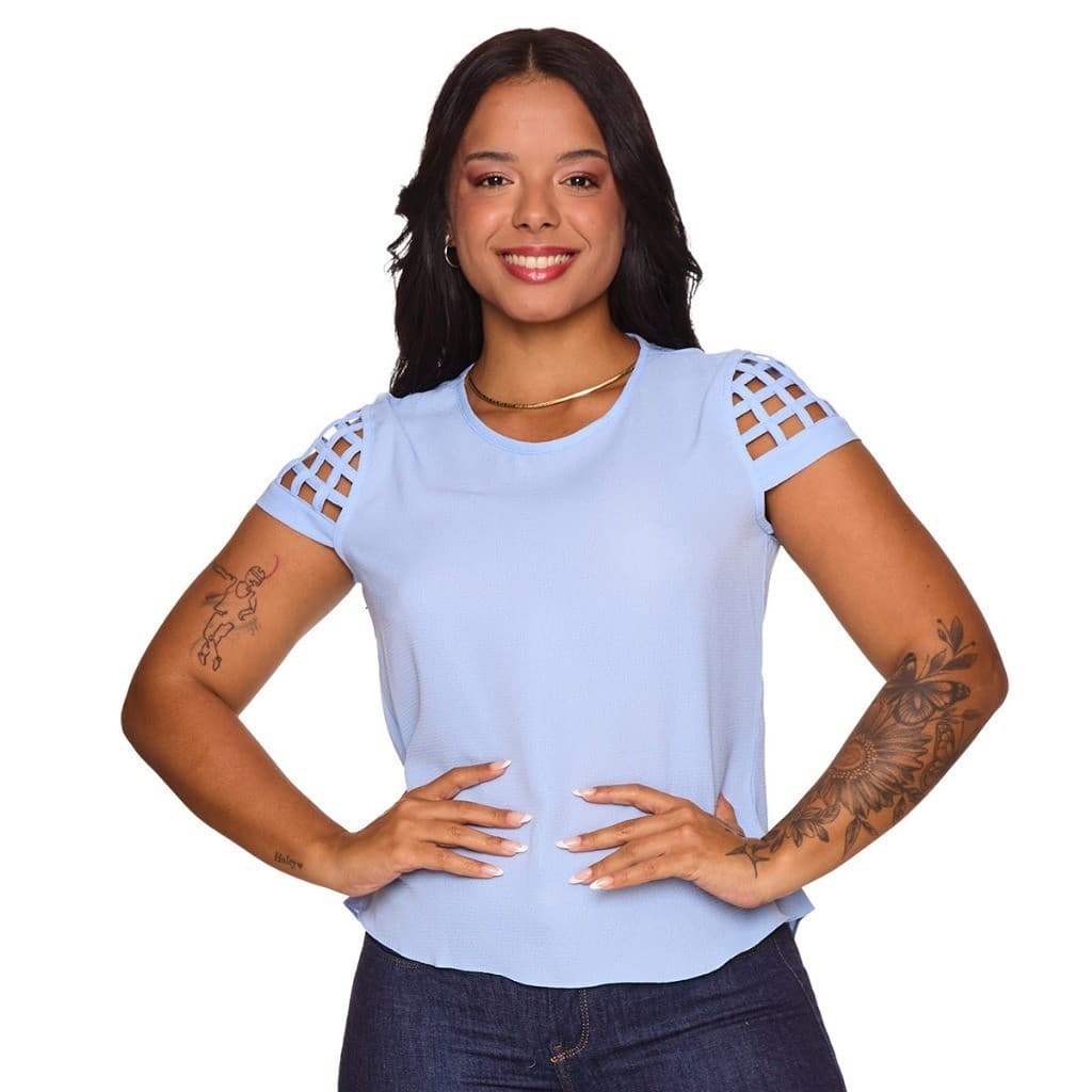 Blusinha Feminina Crepe Detalhes Na Manga Curta Verão Top