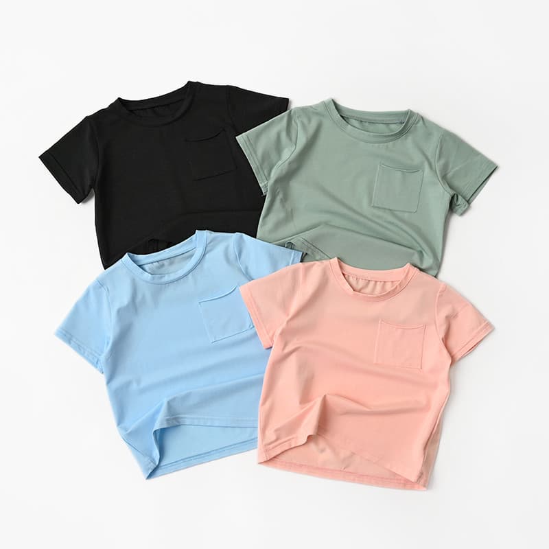 72096 claro verão fino t crianças puro algodão cor sólida camiseta meninos meninas em torno do pescoço fino topo de mang