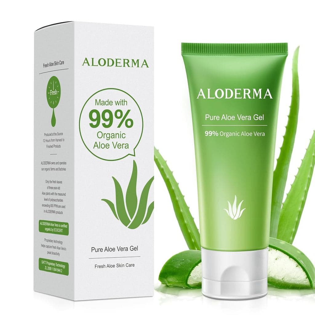 Gel de Aloe Vera em Tamanho Viagem da Aloderma, Produzido em até 12 Horas Após a Colheita, com 99% de Aloe Vera Orgânica