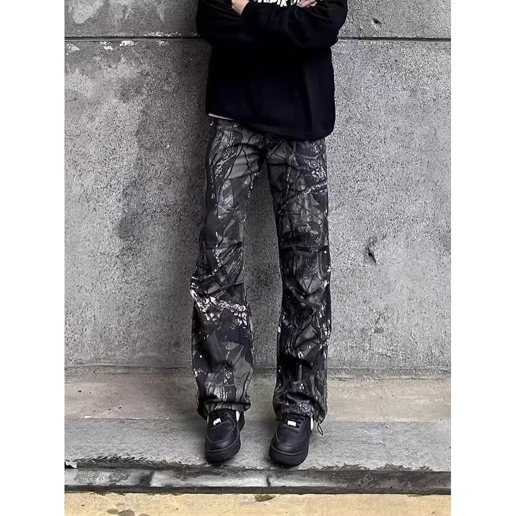 2025 calças camufladas ramo americano camuflagem angustiado macacão calças masculinas retas soltas ao ar livre calças ca