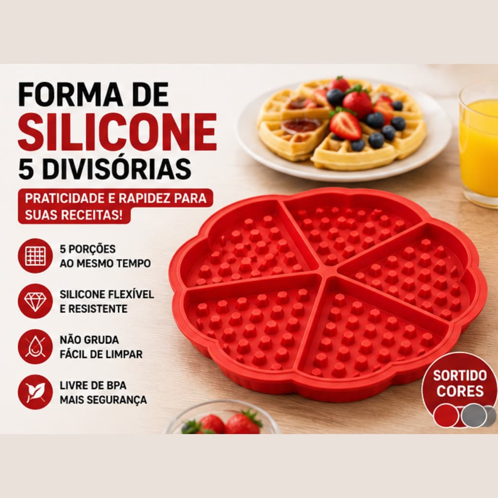 Forma Silicone Waffle Panqueca 5 Divisórias Sortida Fratelli