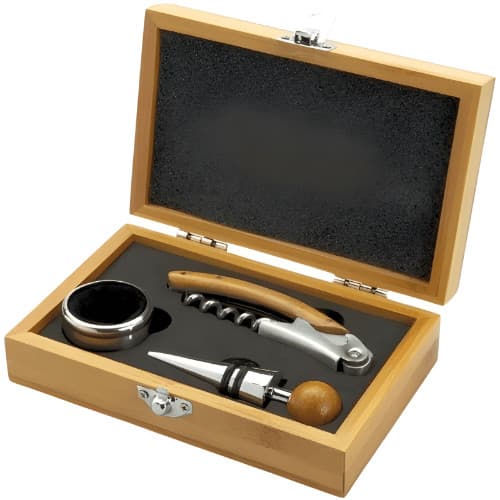 Conjunto Acessorios Para Vinho Com Estojo Em Bambu Ac23255 - Mimo Style
