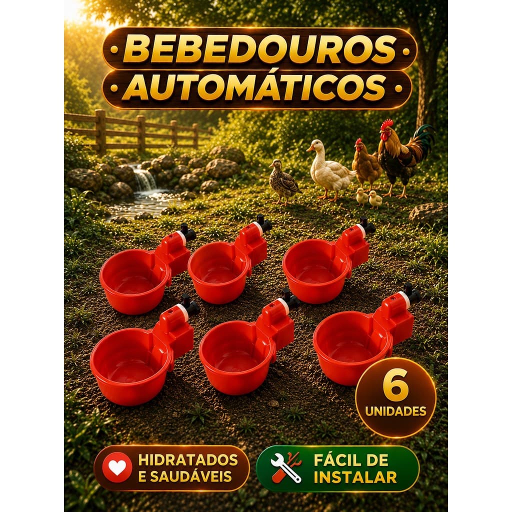Kit 6 Bebedouro Automático Copinho para Aves Galinha Passaros Codorna Pato Pombo Copo Bebedor Pássaros
