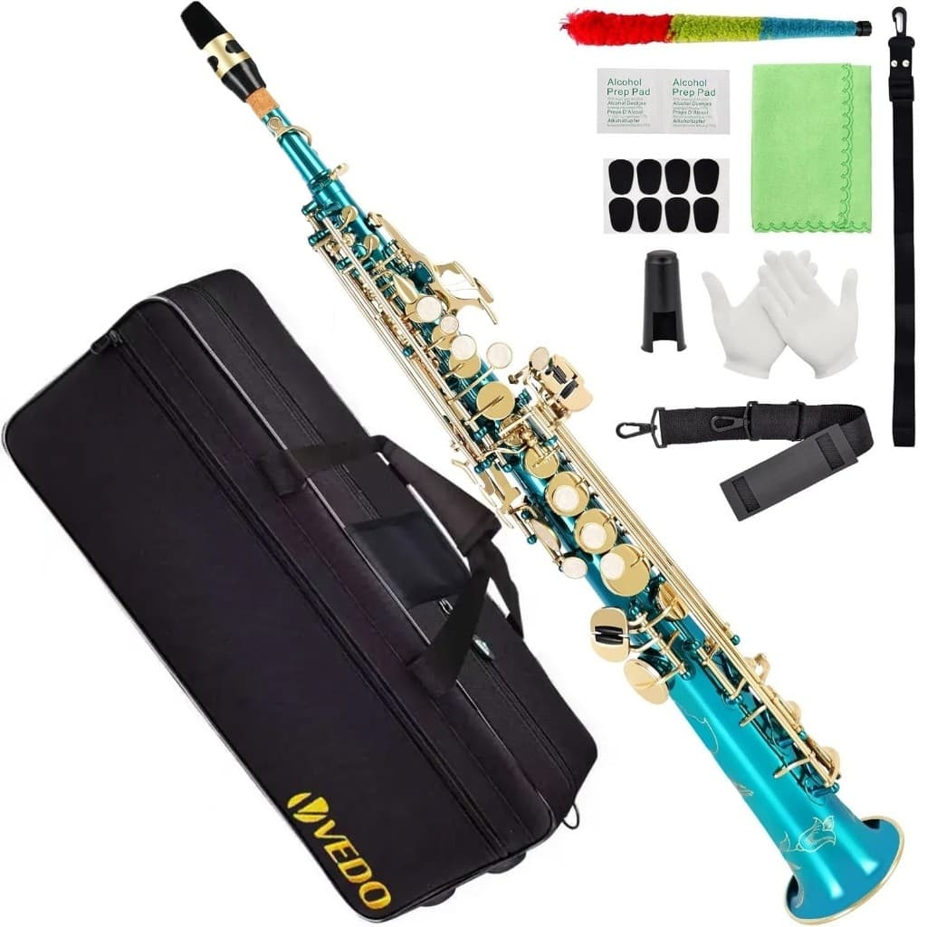 Saxofone soprano VEDO em Si bemol, modelo de tubo reto, ideal para iniciantes e músicos de nível intermediário